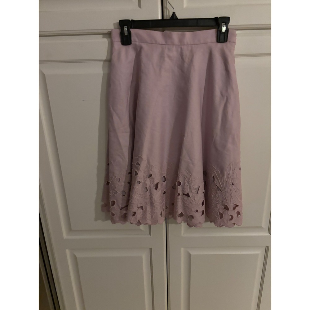 Ann Taylor Lavender Linen Blend Eyelet Embroidered A-Line Skirt Purple Size 0